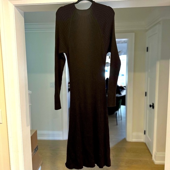 THAKOON Chocolate Brown Long Rib Knit Wool-Blend Dress - Size XL - Picture 9 of 12
